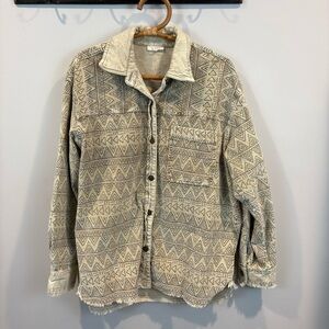 La Miel Tribal Southwestern Corduroy Raw Hem Shacket Jacket Size Medium